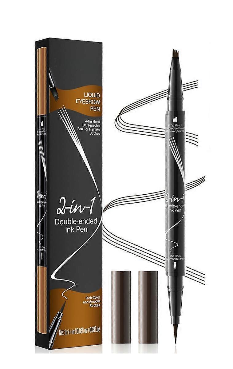 Waterproof Eyebrow Pen 4 Tip Double Headed Microblading Pencil Long Lasting for Natural Brows Dark Brown