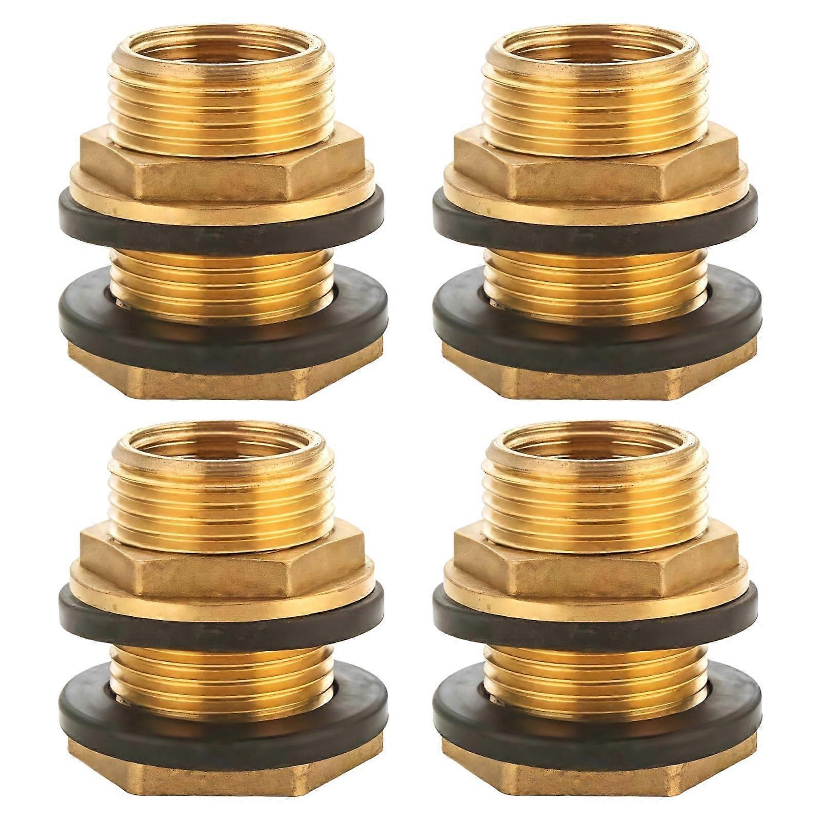 Brass Bulkhead Fitting 4pcs 1/2 Inner Thread 3/4 Garden Hose Connector LeakProof Rust Resistant