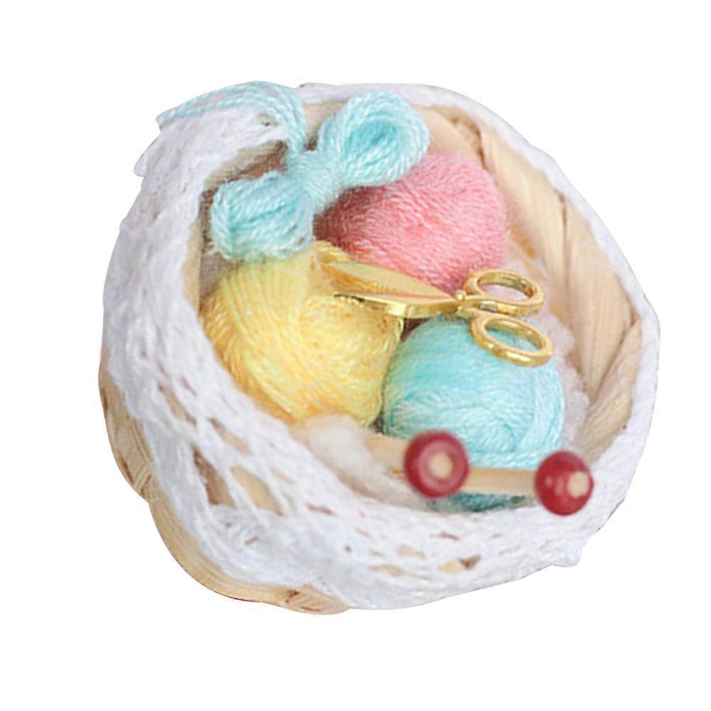 Sky Blue Doll House Mini Woolen Yarn Basket Kit for Decor 1Set