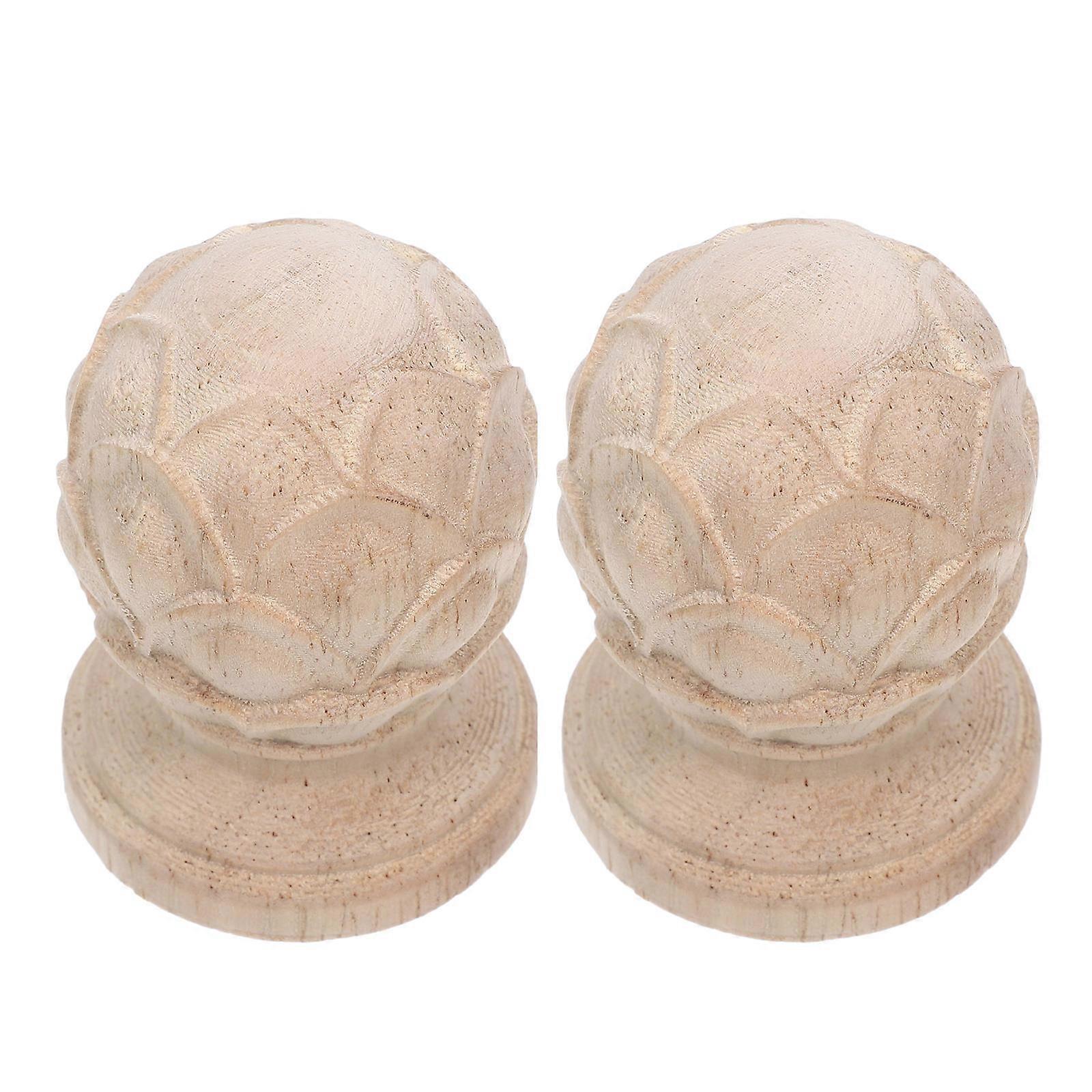 Khaki Pineapple Wood Finials for Staircase 2Pcs Decorative Post Caps