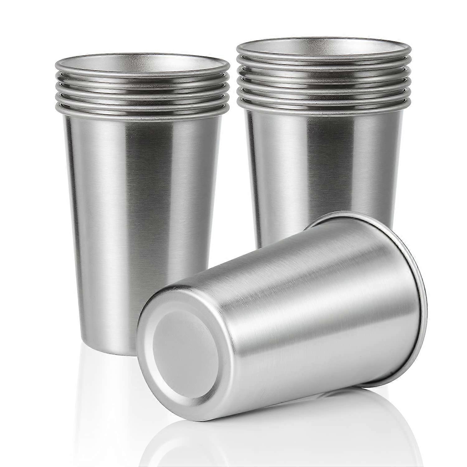 12 Pack 16oz Stainless Steel Pint Cups, Unbreakable Stackable Metal Drinking Glasses for Camping
