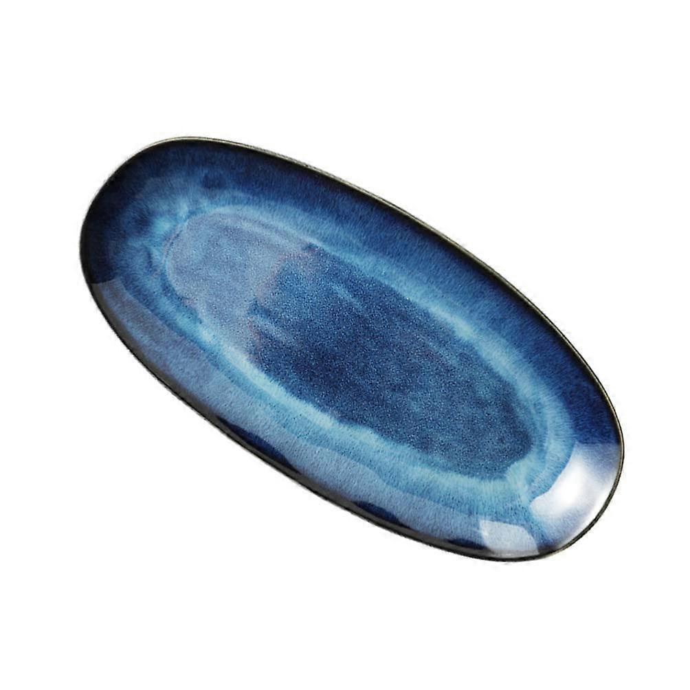 Large Ceramic Fish Serving Platter for Sushi Fruit Cheese Dessert, Blue Porcelain Tray