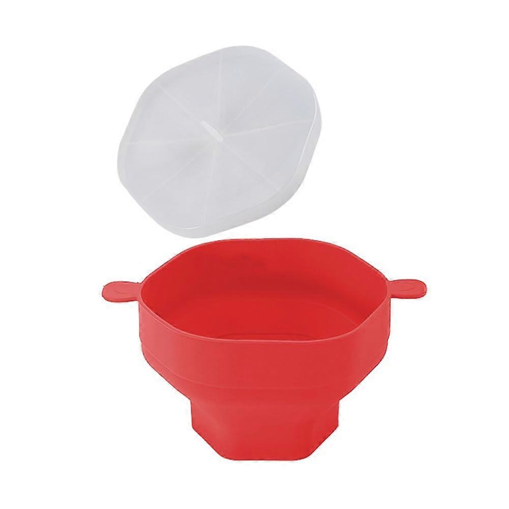 Microwave Popcorn Maker Silicone Bowl with Lid Collapsible Double Handle for Home Kitchen Red