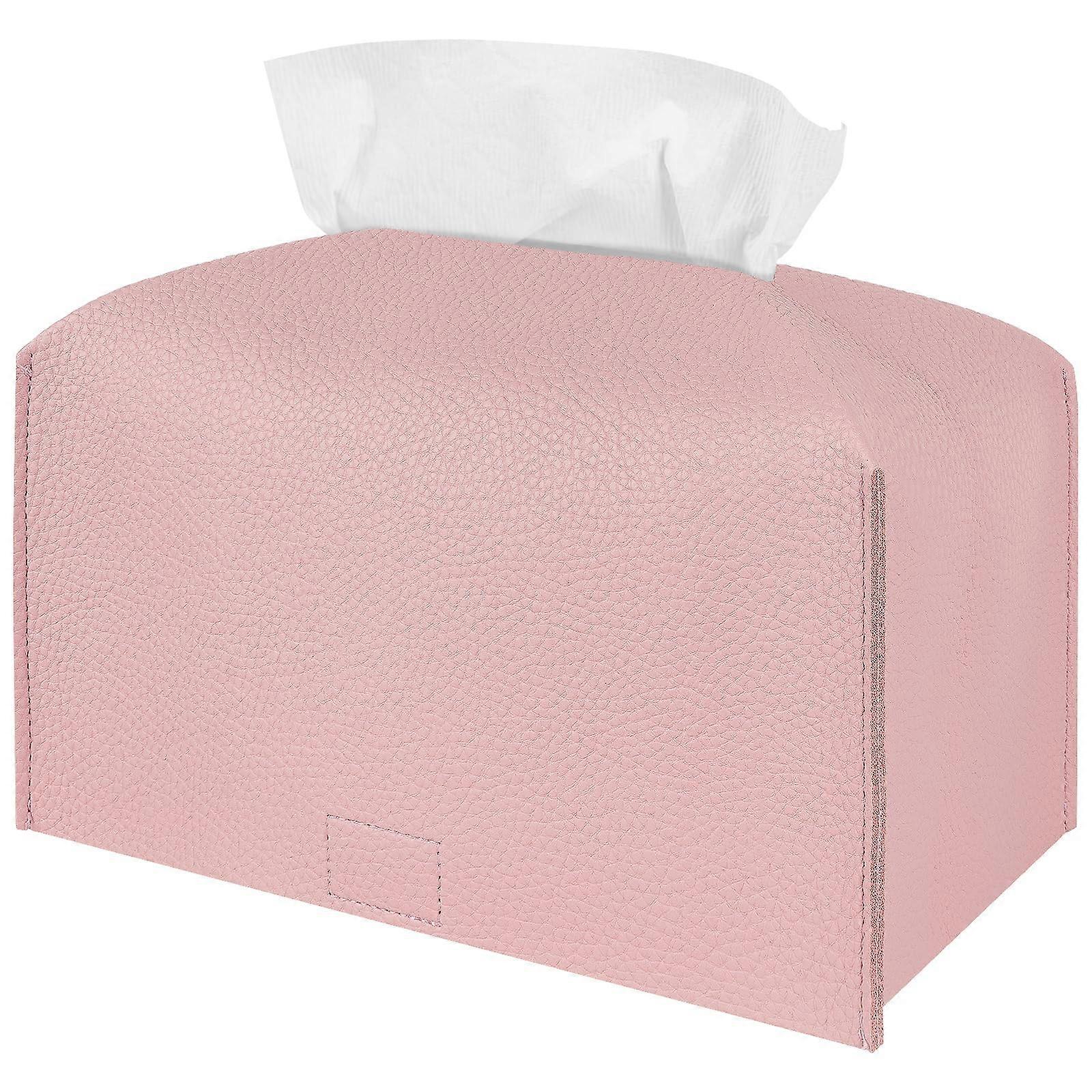 Pink PU Leather Tissue Box Cover for Bathroom or Vanity, Rectangular Holder for Kleenex Towels