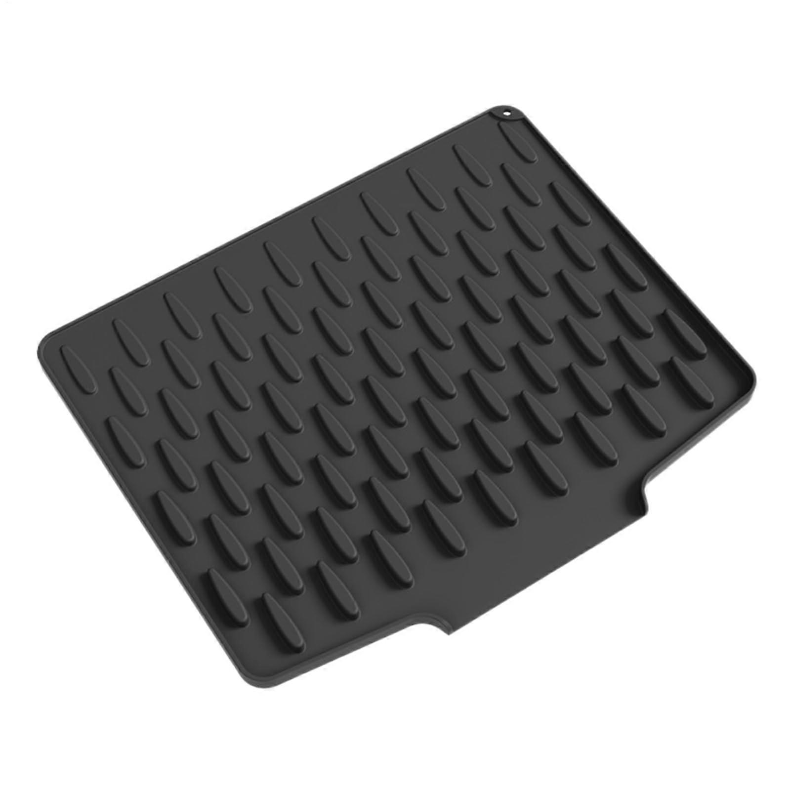 Silicone Dish Drying Mat with Enhanced Drainage, NonSlip Foldable Kitchen Sink Drainer Pad Black