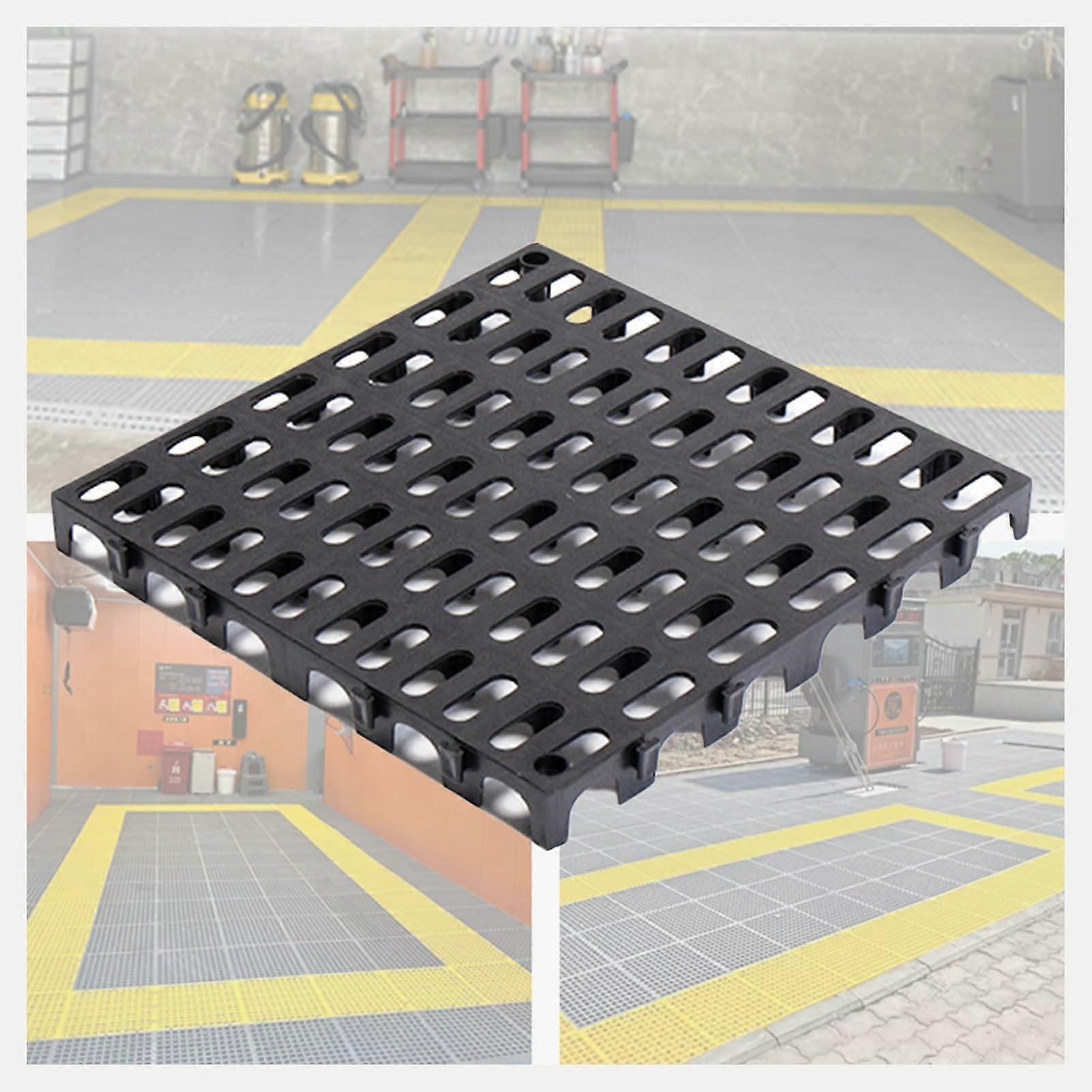 Gray Modular Interlocking Garage Floor Tiles with NonSlip Drainage Surface for Car Wash, 8pcs