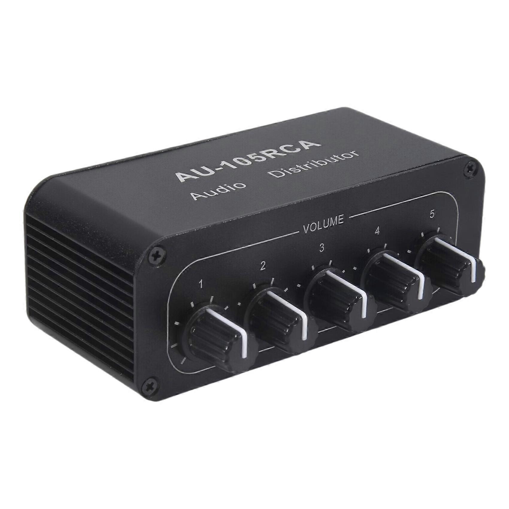 5CH Audio Distributor Stereo Audio Mixer 1 Input 5 Output RCA Splitter for Power Amplifier Active Audio