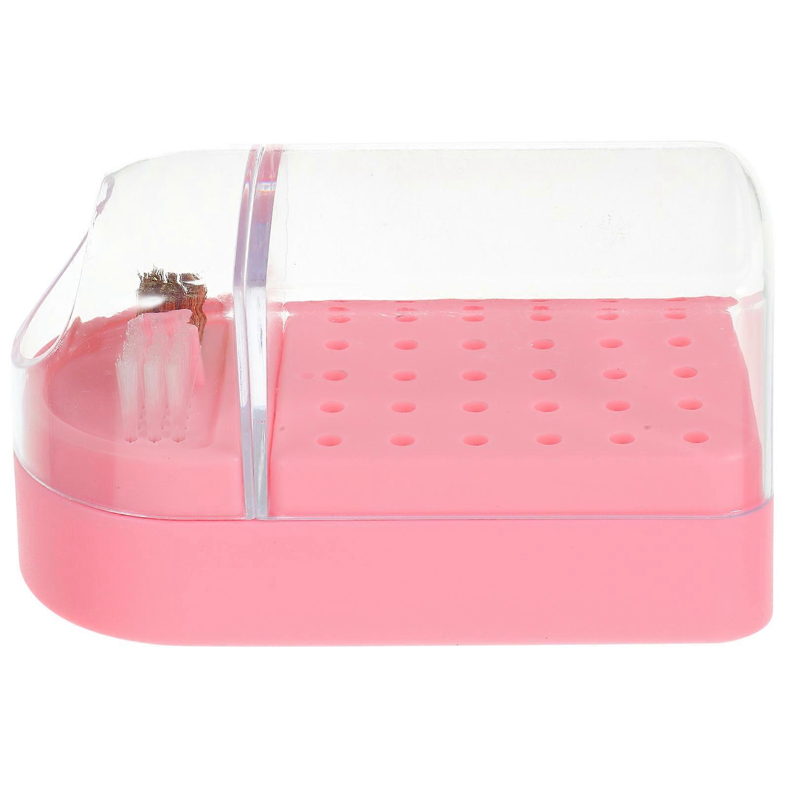 Nail Drill Bits Storage Box for Grinding Head Organizer Durable Pink Plastic