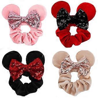 4 Pz Velluto Mouse Orecchie Elastici Lucido Paillettes Fiocchi Elastici Classico Coda di Cavallo Cravatte Per Capelli Accessori Per Capelli Per Le Donne Ragazze Adulto KidsSet 4 PXCL