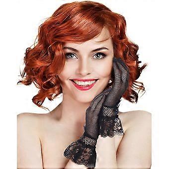 Orvion dames kanten handschoenen, elegante korte kanten handschoenen voor theekransjes, bruiloften en diners, zwart.