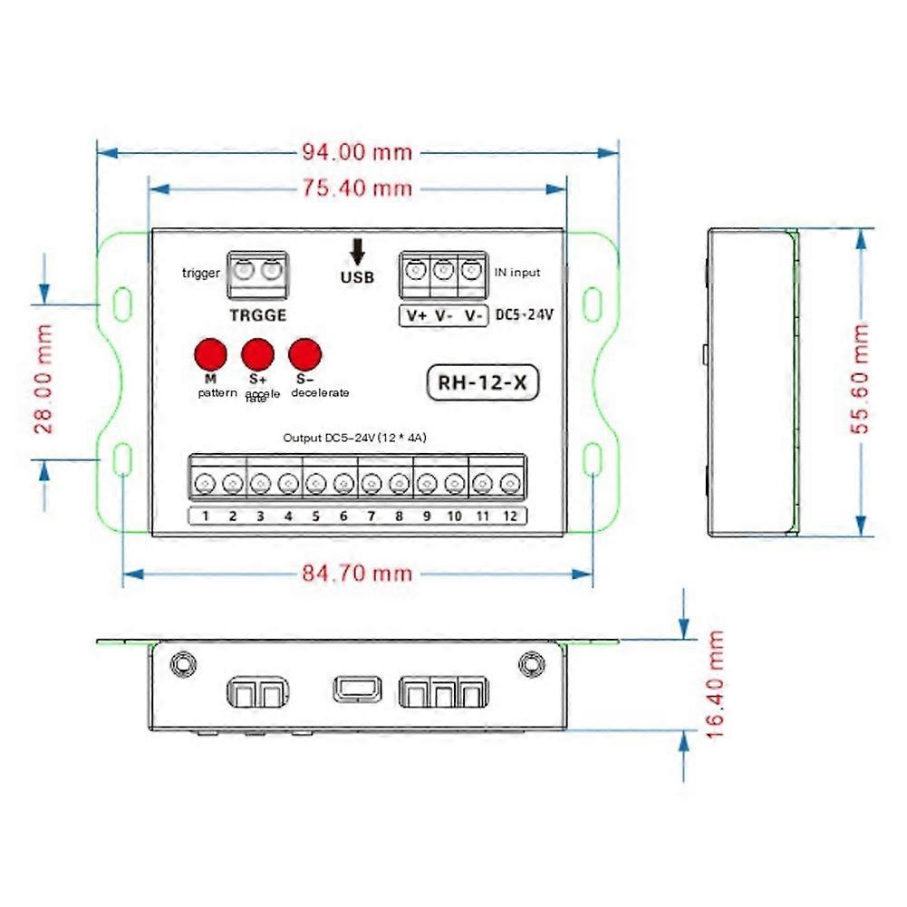 DC5-24V 12-Channel LED Controller Programmable Single Color RGB Controller with RF Remote Control