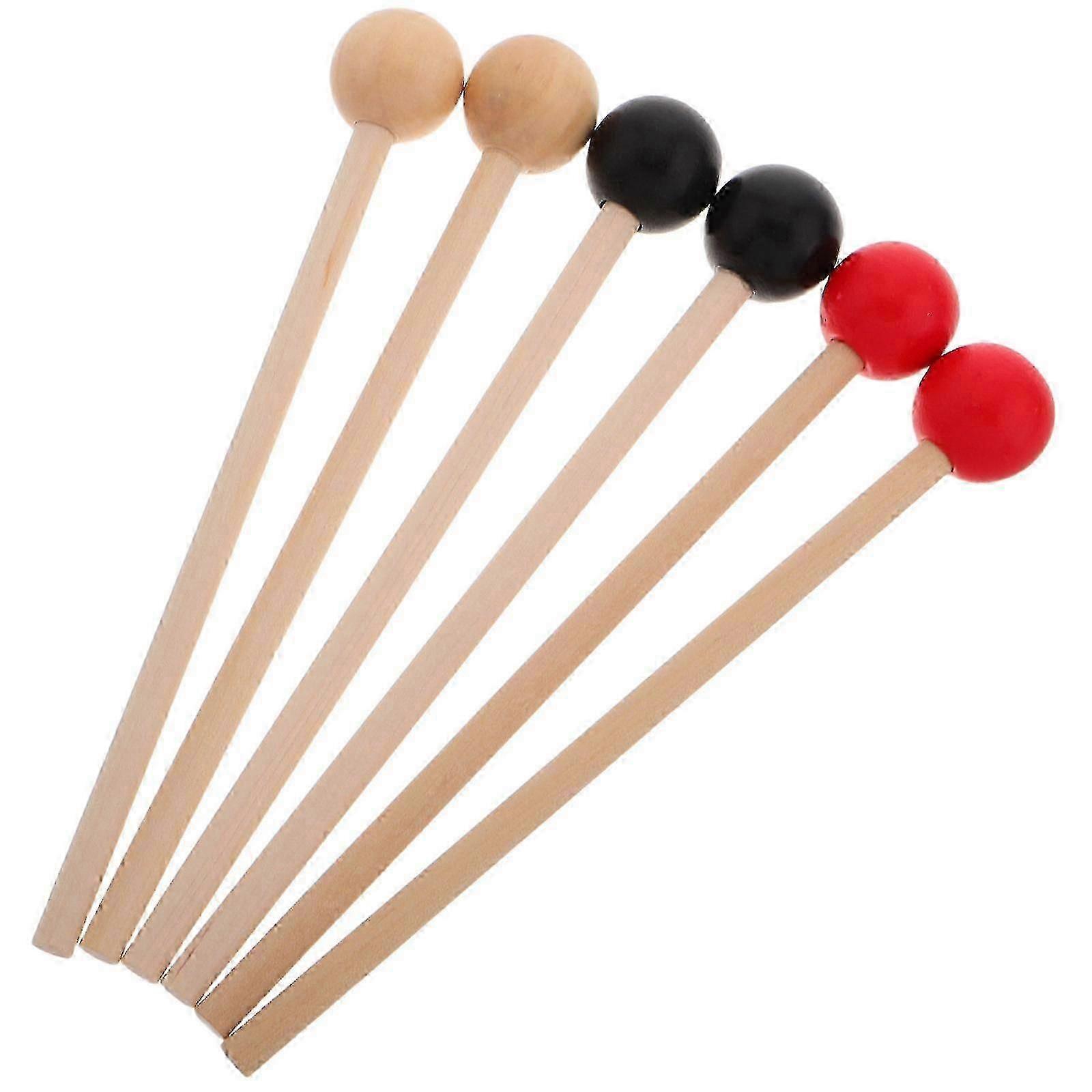 Assorted Color Wooden Drum Mallets compatible Playing 3Pairs Durable Instruments