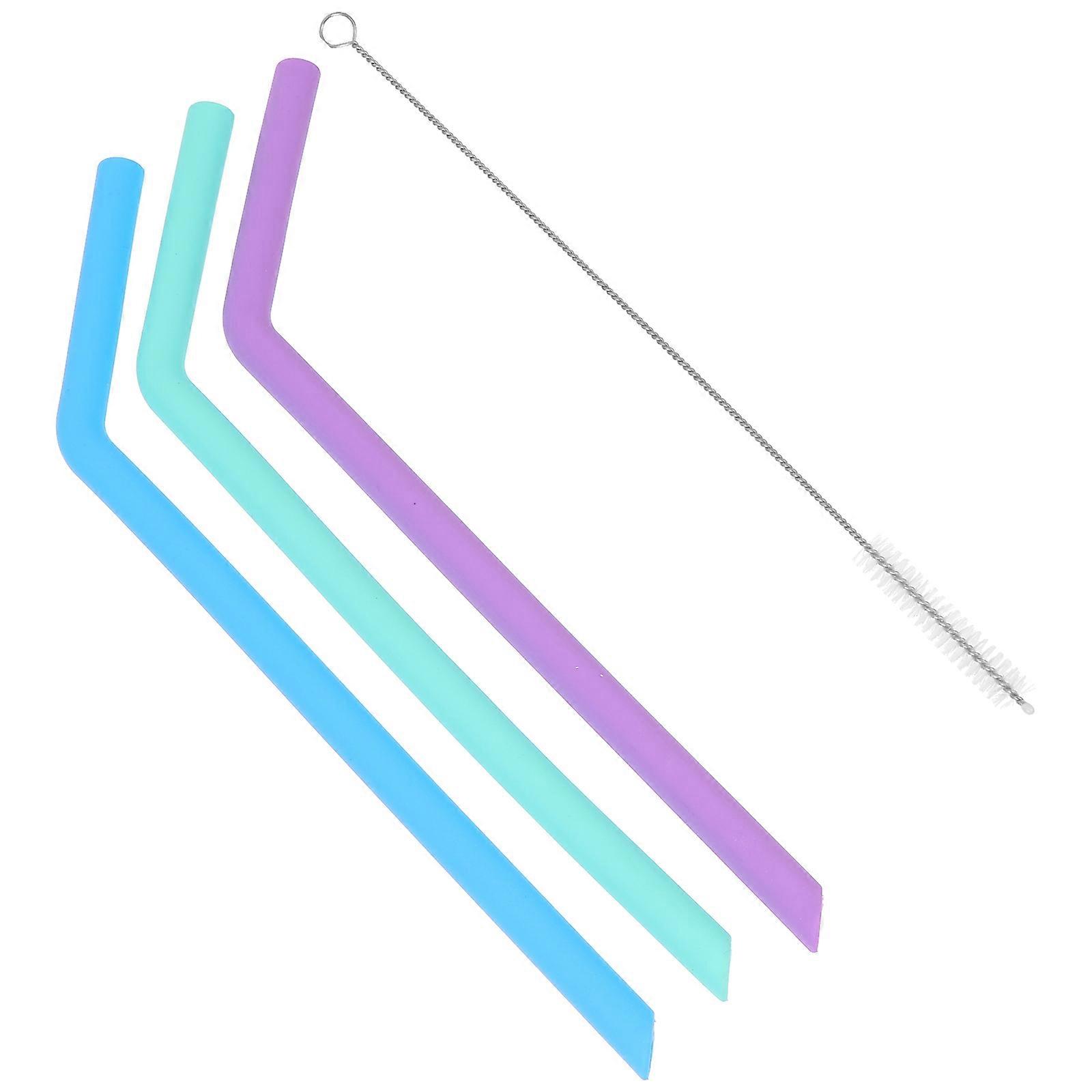 Drinking Use Silicone Straws with Cleaning Brush 4Pcs Assorted