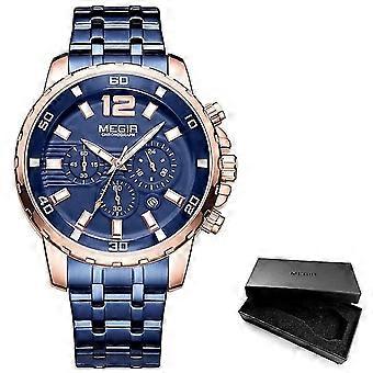 Megir 2020 New Watches Men Stainless Steel Strap Blue Watch For Man Luxury Waterproof Chronograph Wristwatch Luminous Relogio 26-27