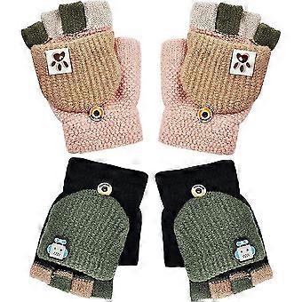 2 paires gants sans doigts pour enfants, filles et garçons mitaines de couverture de rabat sans doigts moitié