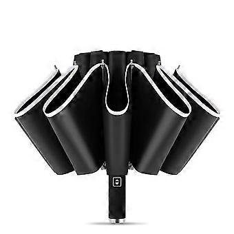 UPF 50+ Reverse Folding Umbrella Travel Windproof 99% UV Protection Umbrellas With Reflective Safety Strip