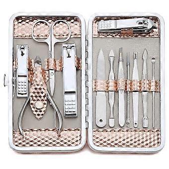 Conjunto de Manicure Kit de Cortador de Unhas Profissional Ferramentas de Cuidado com Pedicure - Kit de Cuidados com Aço Inoxidável 12Pcs para Viagem ou Casa (Ouro Rosa) Ouro Rosa -