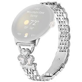 Silver Heart Clover Metal Band for Google Pixel Watch 4 41mm/ 3 41mm/ Watch/ Watch 2 Watch Strap 7-Bead Shiny Design