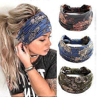 Earent Boho African Bandeaux Yoga Wide Knot Bandes de cheveux Sweat Imprimé Headwraps Elastic Turban Foulards Multicolor Headwear Outdoor Hair Accessories