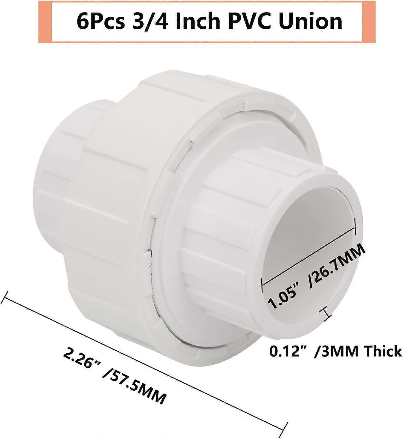6Pcs 3/4" PVC Union Coupling Pipe Fitting (Socket x Socket) 3/4Inch PVC Slip