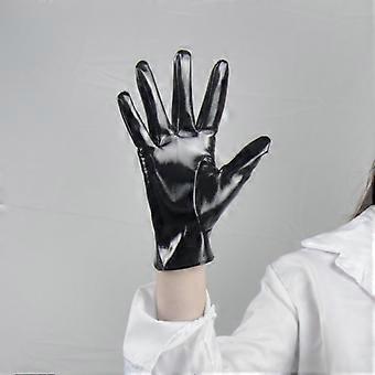 For Cosplay, Women's Super Long Black Glossy Faux Patent PU Leather Opera Finger Gloves