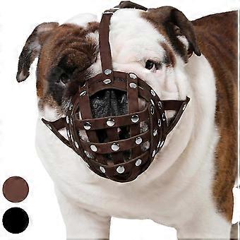 Leder-Maulkorb für Boxer, Englische und Amerikanische Bulldoggen – Sicherer Schutz vor Bellen, Beißen und Kauen – Verstellbar – Atmungsaktiv (Braun) – Größe L