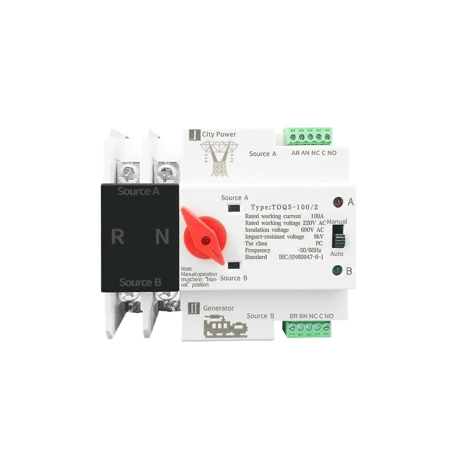 63A Double Pole Automatic Transfer Switch with Dual Conductor Control, Compact Design for Distribution Board