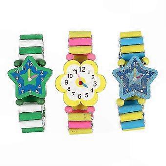 3er-Packung Holz-Simulationsuhren für Kinder, Kinder-Armbanduhren aus Holz, kinderfreundliche Basteluhren