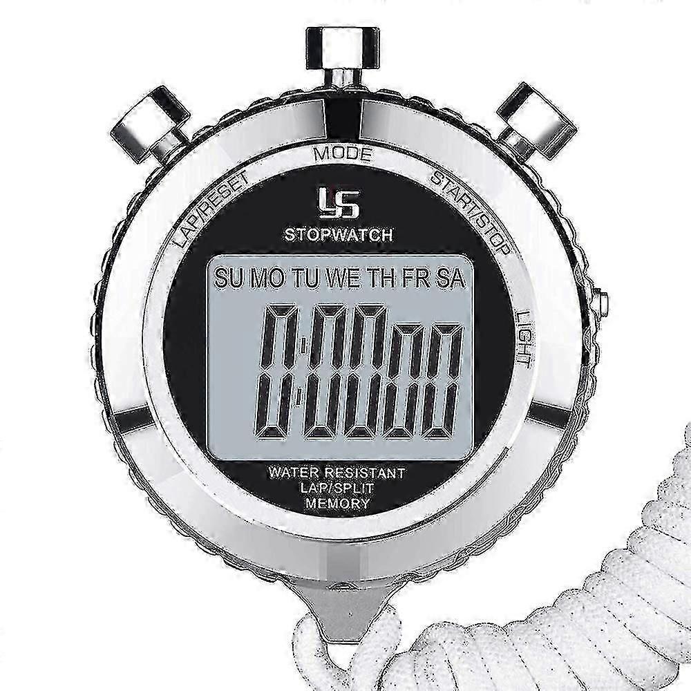 2 Lap Memory Stopwatch Metal Backlit 1/100th Second Precision Digital Stop Watch