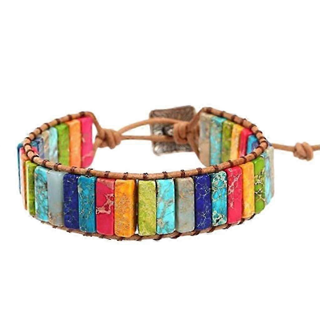 Leather Chakra Jasper Wrap Adjustable Bead Bracelet