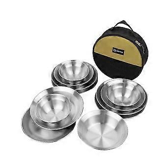 DTCY 12pcs Camping Tableware Sets Reusable Stainless Steel Plates and Bowls compatible with Outdoor Camping Hiking 12PCS