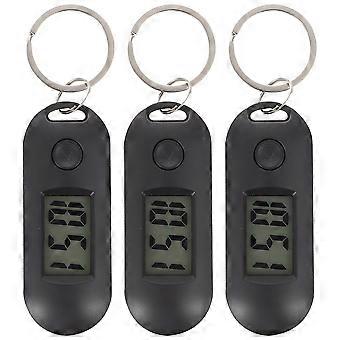 3 relojes digitales compactos con llavero, ideales para estudiantes, de plástico negro y fáciles de transportar.