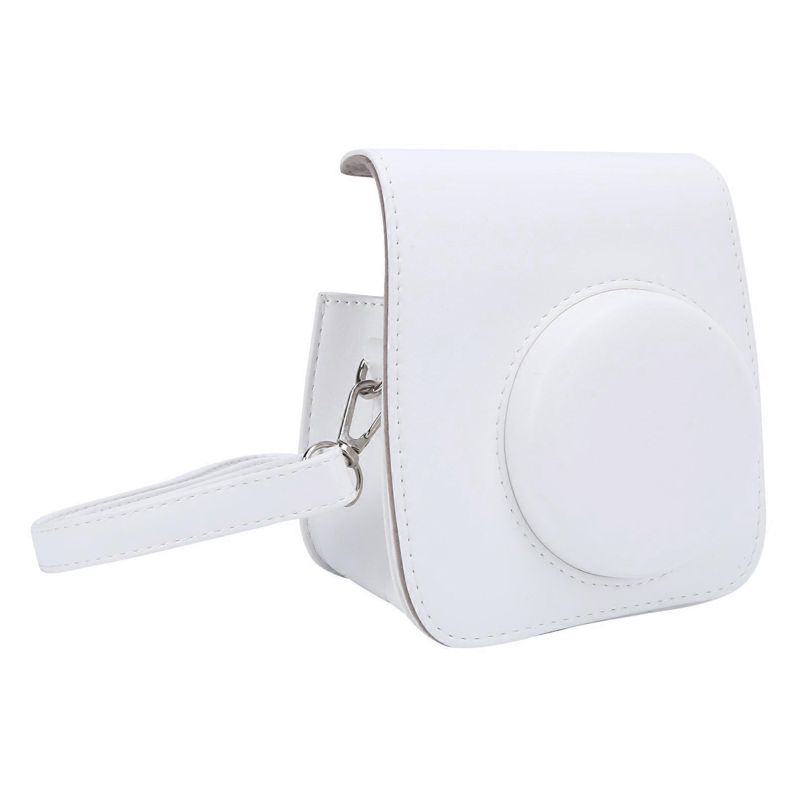 PU Leather Mini Camera Protective Case with Adjustable Shoulder Strap for Instax Mini 7+ Camera(blanche )