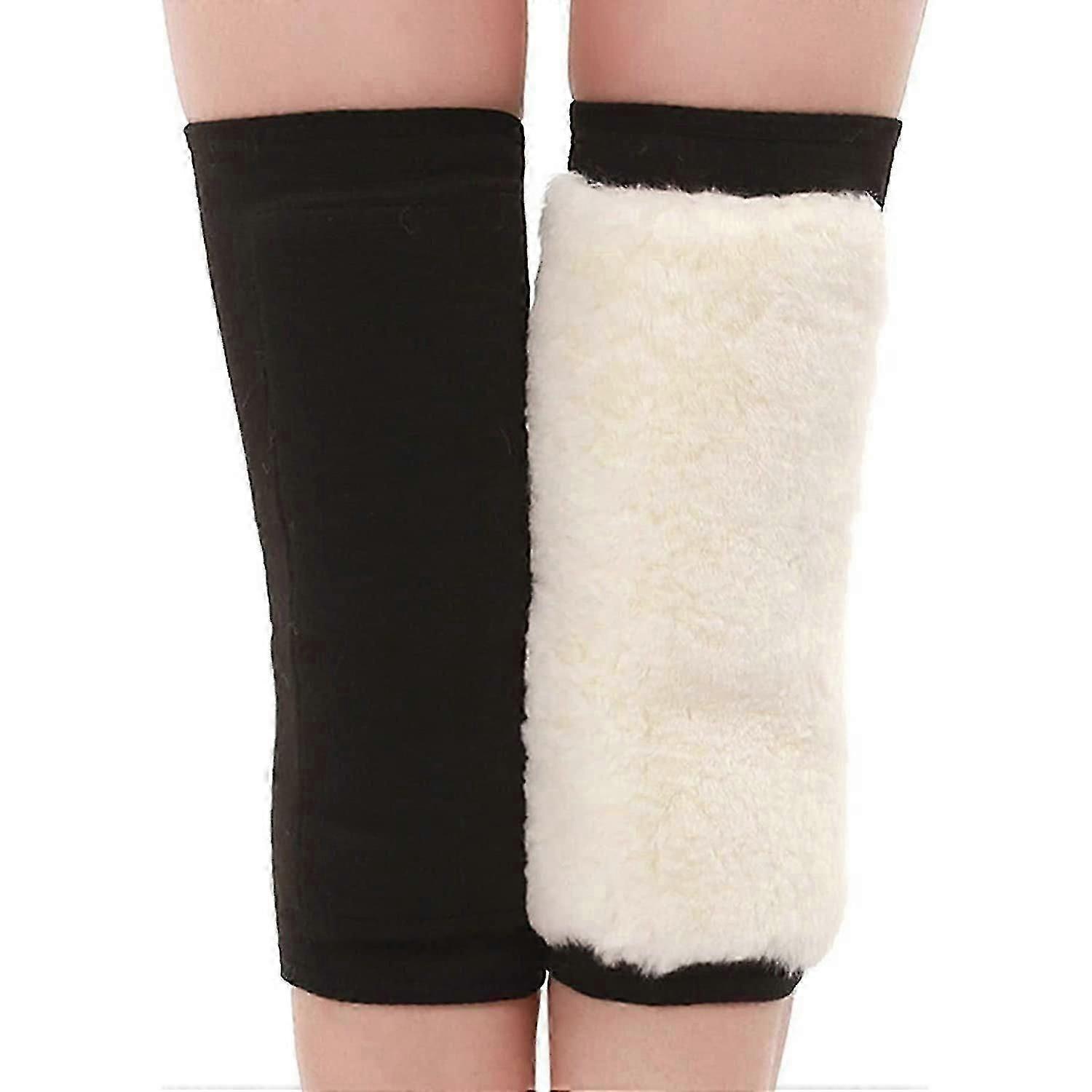 R10 - 1 paire de genouillères thermiques d'hiver, épaisses, en cachemire, pour plus de chaleur. Protège-genoux en fausse fourrure et en laine, manchons chauffants pour les jambes, coupe-vent, adaptés au ski et au vélo, offrant un soutien aux genoux.