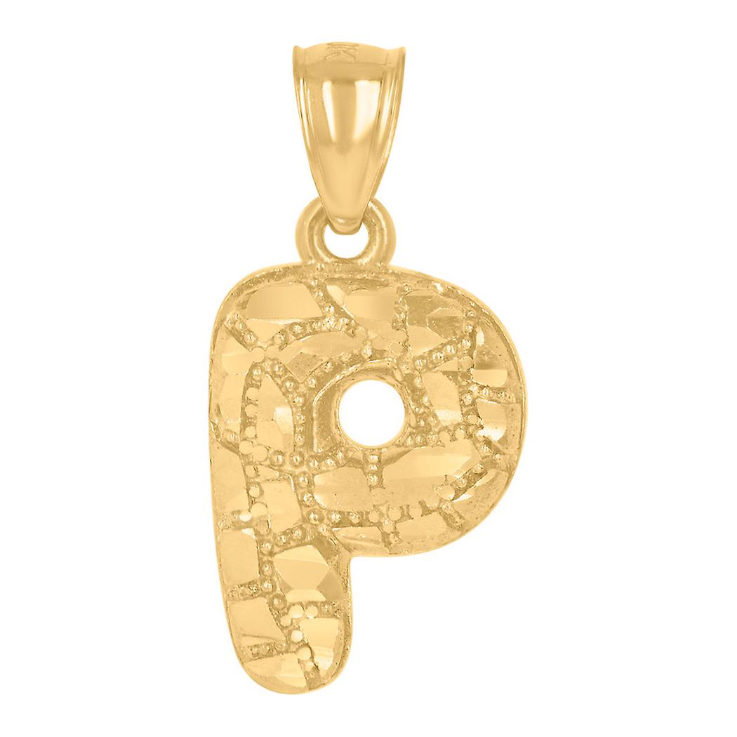 10k Yellow Gold Unisex Letter Name Personalized Monogram Initial Alphabet P Nugget Charm Pendant Necklace 10.9x22.9mm Wi