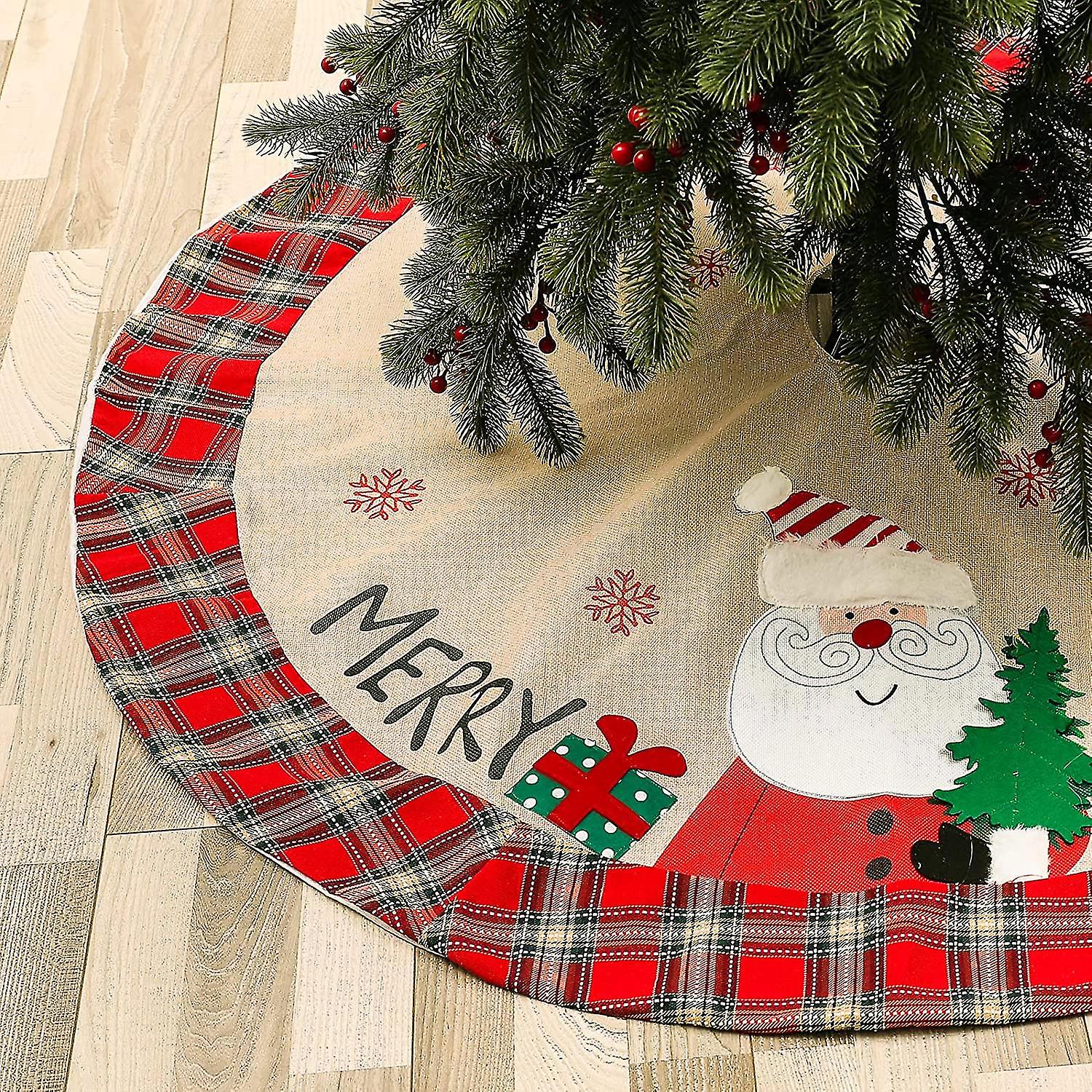 47 Inch Christmas Tree Skirt Decor (plaid Old Man Holding Tree)