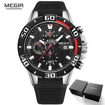 Megir Luxury Blue Watch Men Top Brand Silicone Bracelet Sport Chronograph Quartz Wrist Watches Man Relogio Masculino Clock 2121