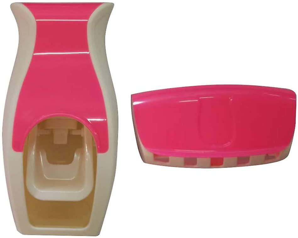 Toothbrush Holder Neutral Toothpaste Dispenser Toothpaste Squeezer with Brush Holder Set for Bathroom Use(Pink)