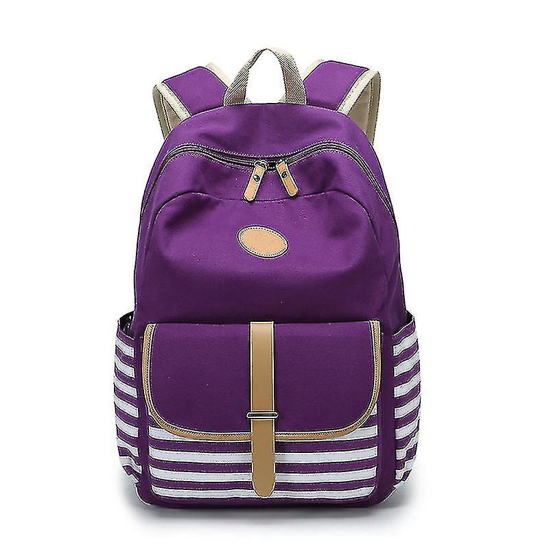 Stripe Backpack For Girls School Bag Daypack Travel Bag With Side Pockets