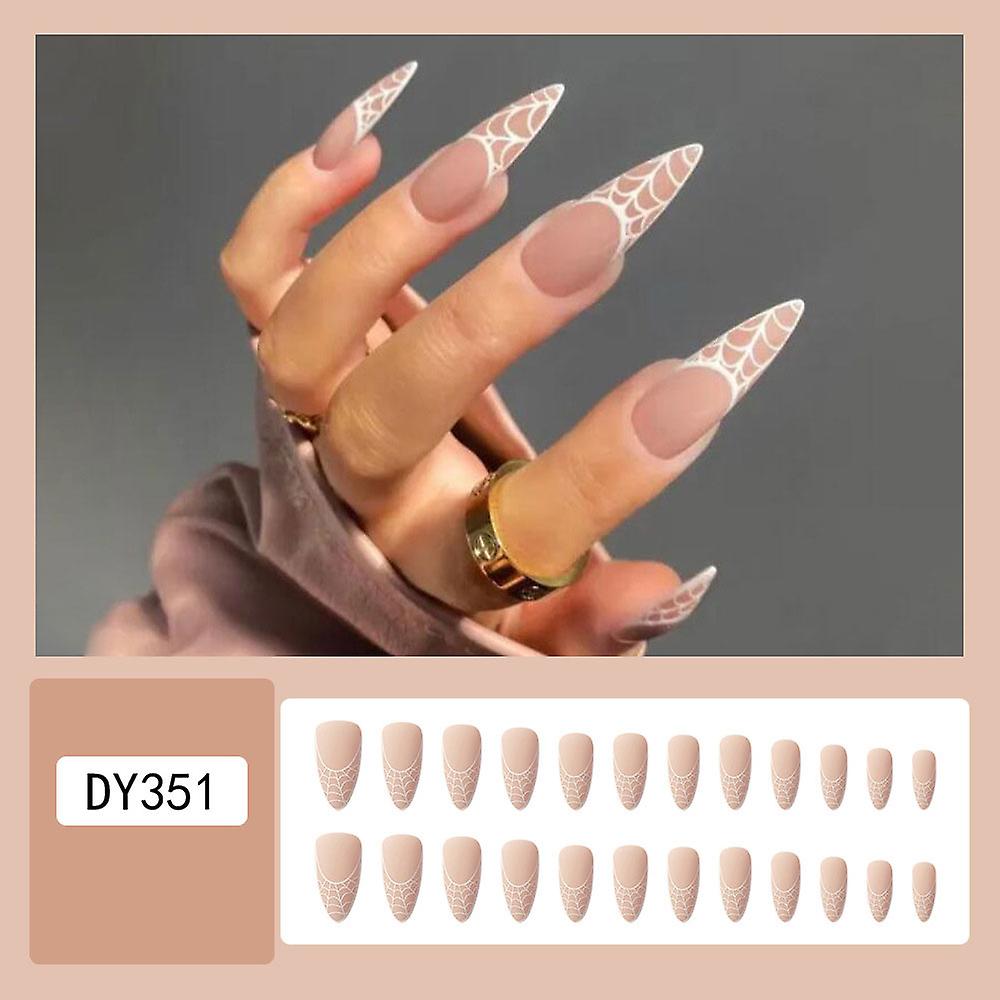 Chic Fake Nails With Spider Web Pattern Waterproof And Breathable Fake Nails