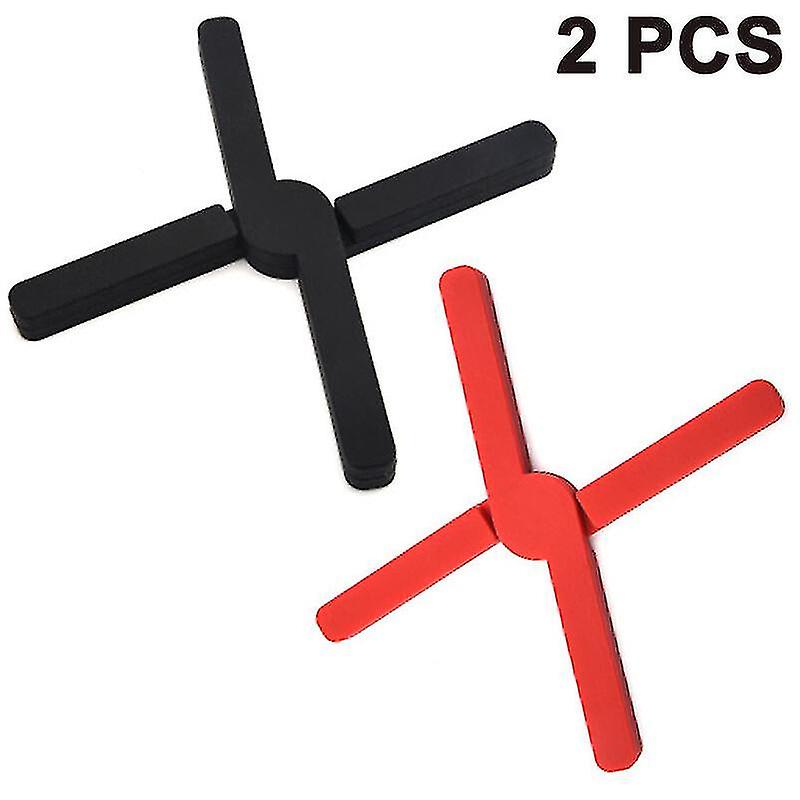 2pcs (black+red) Foldable Silicone Trivet, Expandable, Collapsible, Lightweight Gift