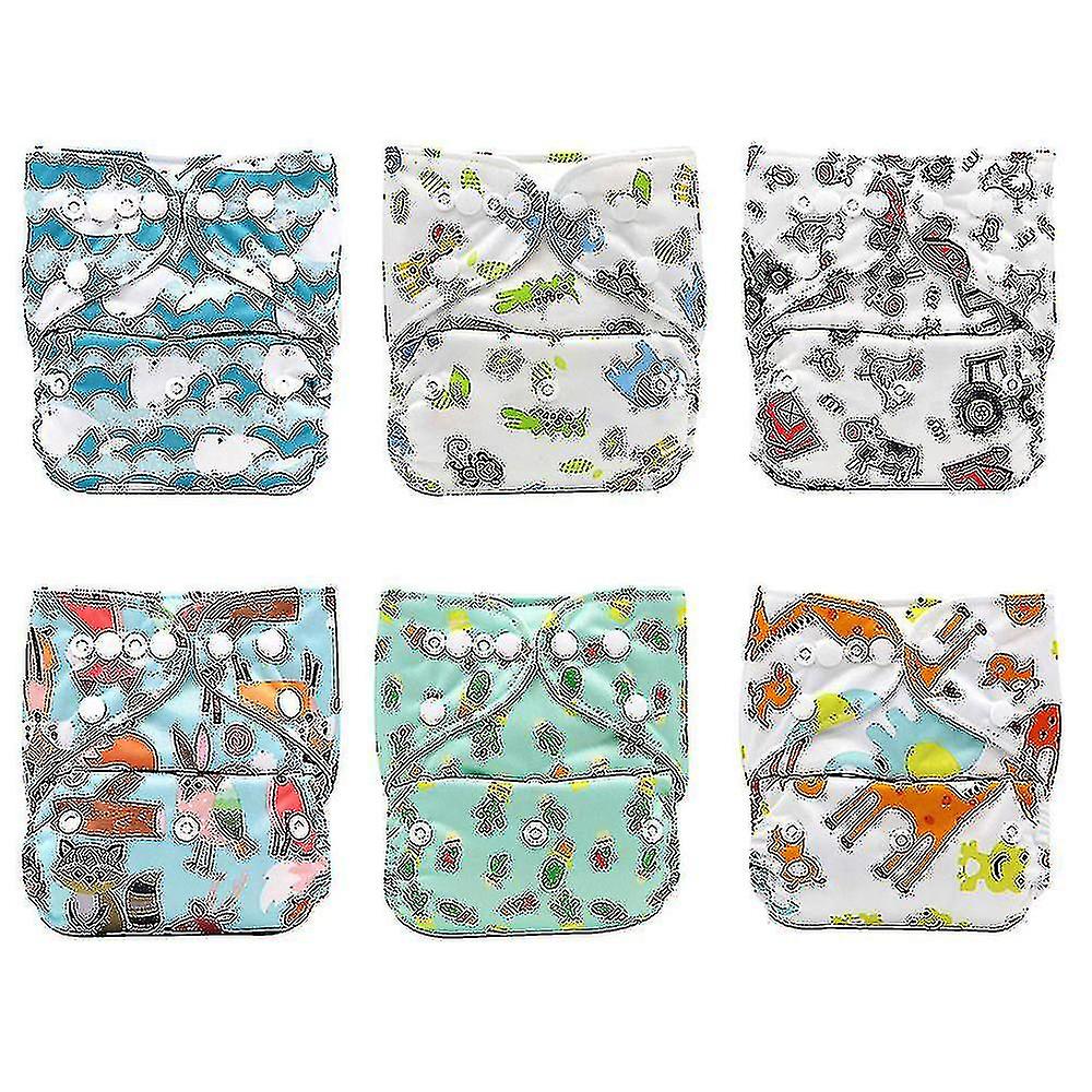 6 stk klut bleier One Size Justerbar vaskbar gjenbrukbar for jenter og gutter Lekkasjesikker bleielomme