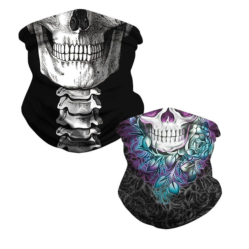 2 Pack Skull Bandana - Stylish Multifunctional -Grey/Blue