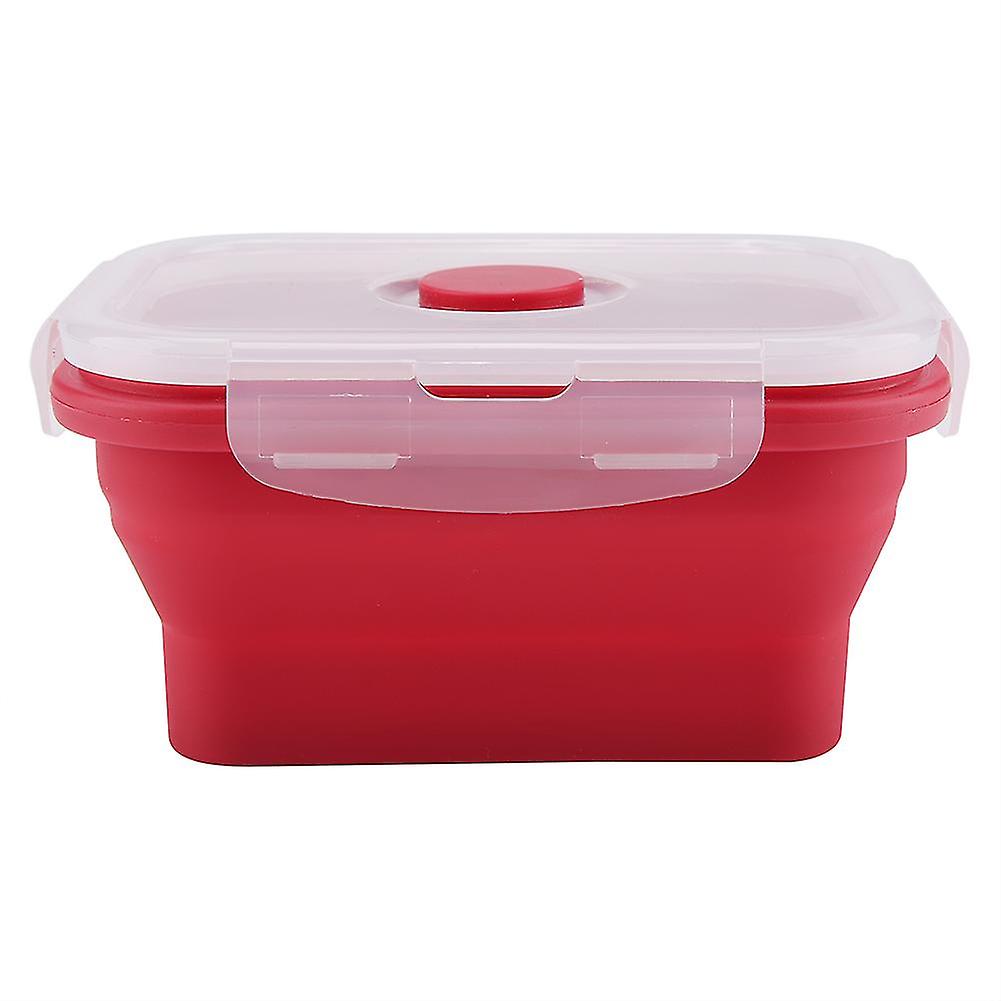 350ml Silicone Collapsible Rectangular Bento Box Microwave Food Container (Red)