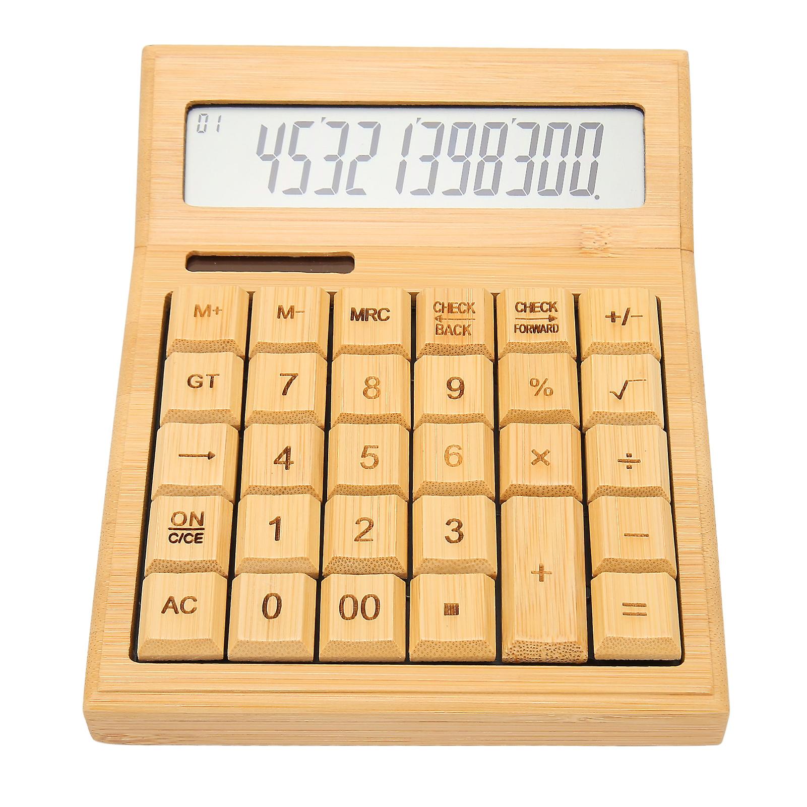 Bamboo Calculator Solar Powered Battery Powered Eco-Friendly Function Calculator with 12-Digit Digital LCD
