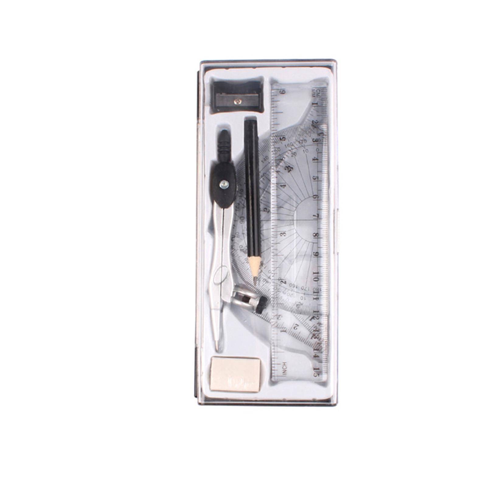8pcs Math Geometry Kit Student Supplies with Storage Case Geometry Protractor Eraser Ruler Drawing