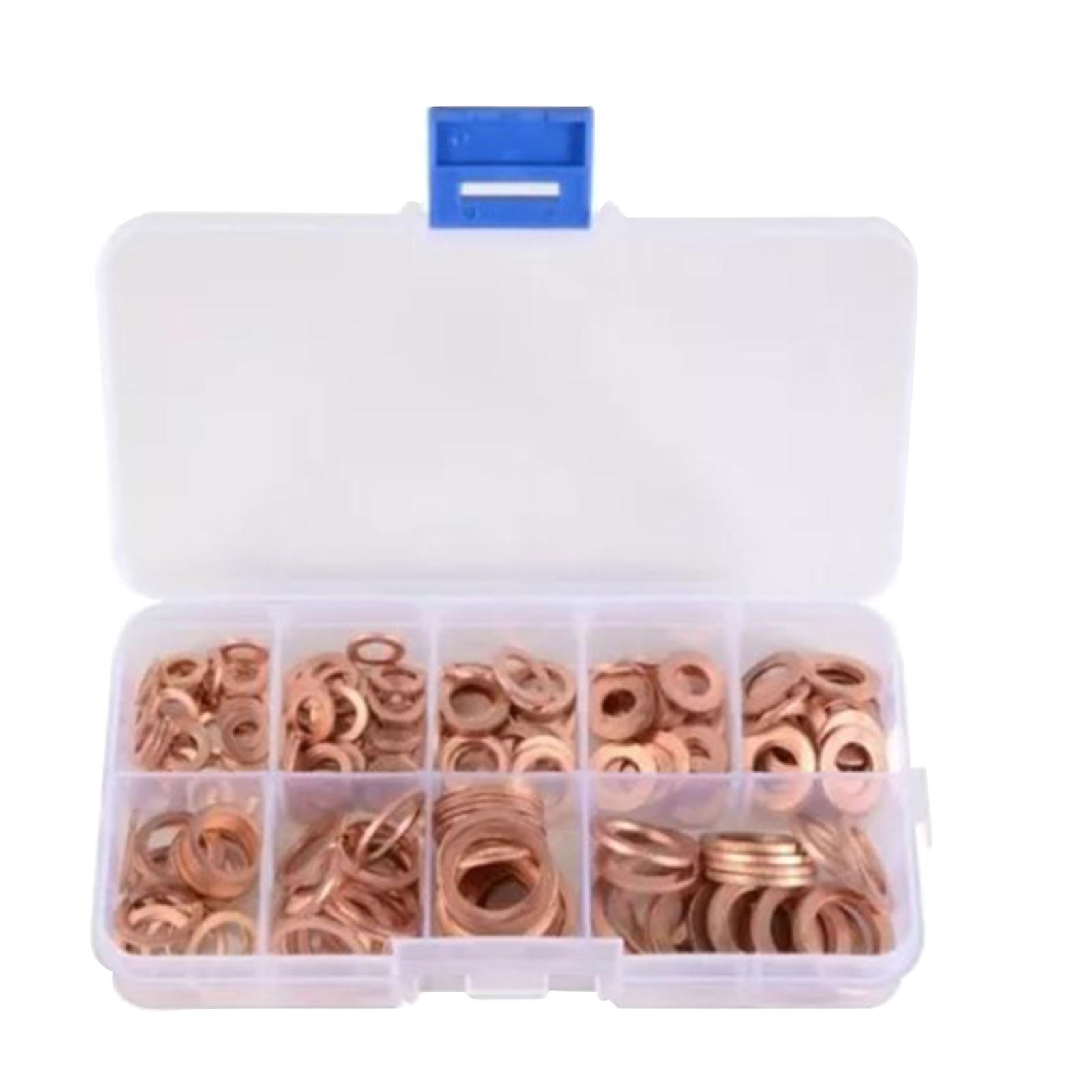 Assortment of 200 flat washers M5 M6 M8 M10 M12 M14, copper sealing rings