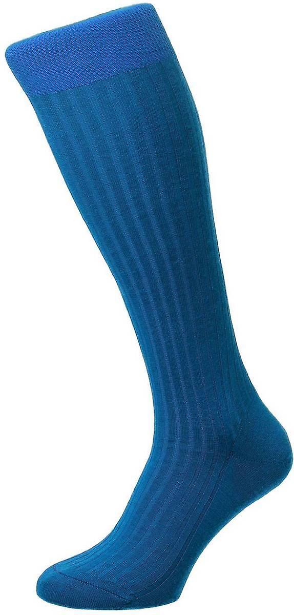 Pantherella Laburnum Merino Wool Over the Calf Socks - Petrol Blue