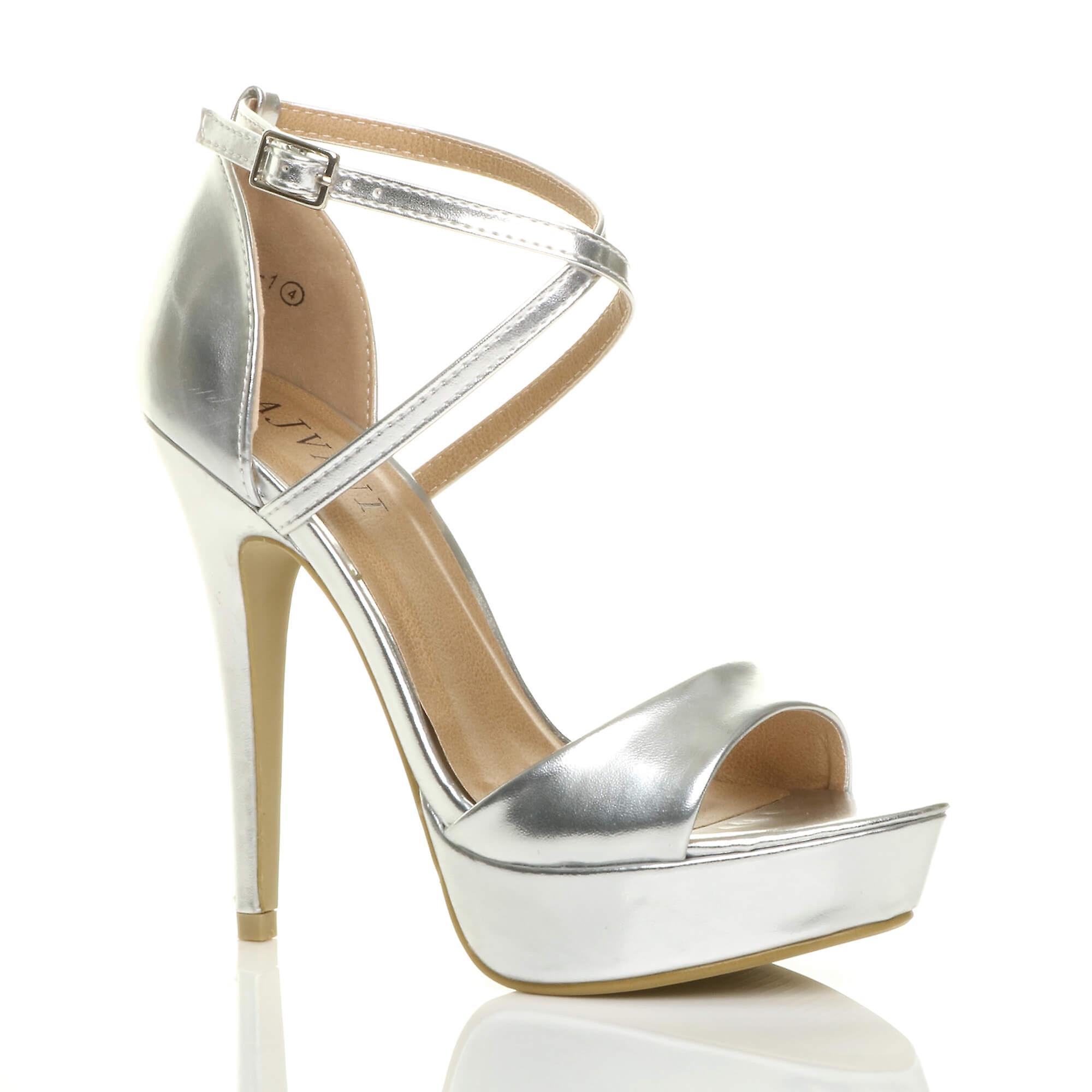 Ajvani 妇女平台高跟鞋窥视脚趾交叉带状凉鞋鞋