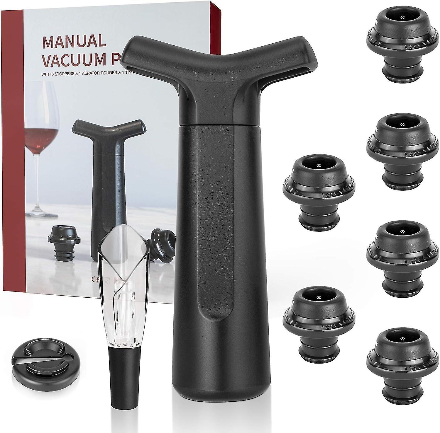 Wine corks with 1 vacuum pump, 6 wine corks and 1 spout, 1 aluminum knife (silicone) for wine and ch